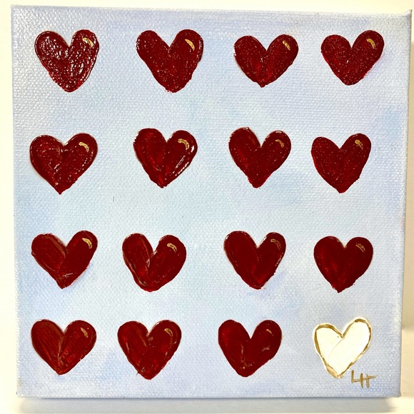 ORIGINAL HANDMADE Acrylic Heart Art on 6”x6”x1.5” Gallery Wrapped Canvas - Picture 8 of 9